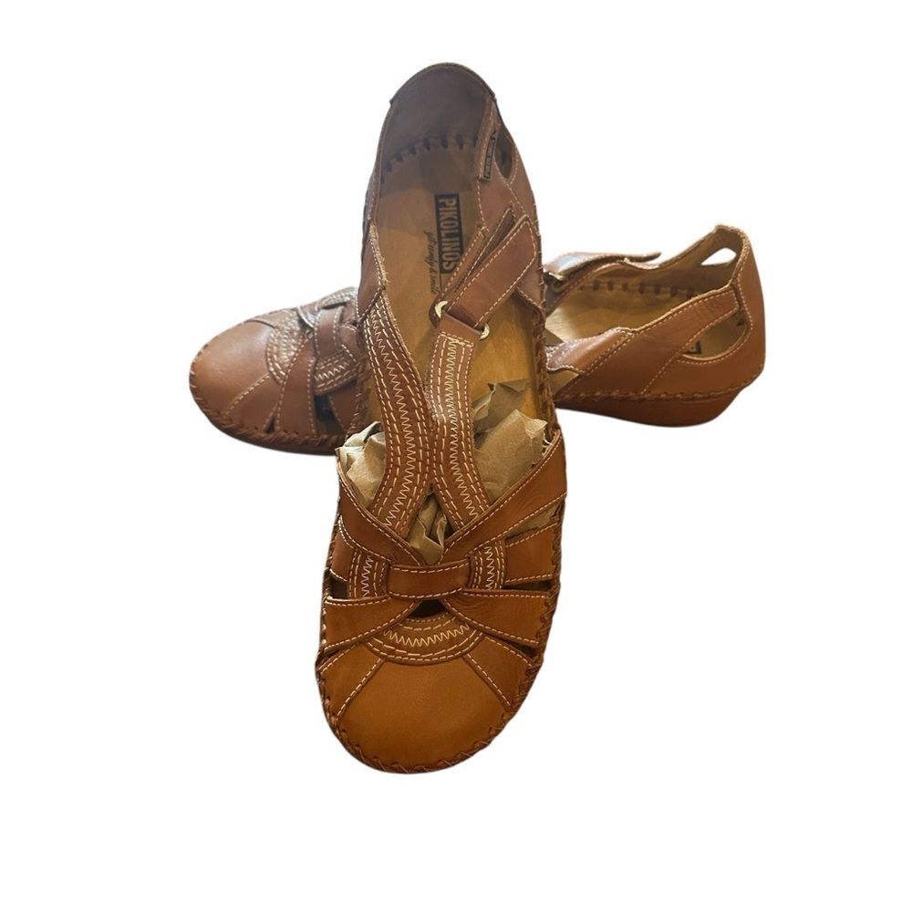 NWOT Womens Pikolinos Closed Toe Cut Out Sandals Leather Brandy Size 41